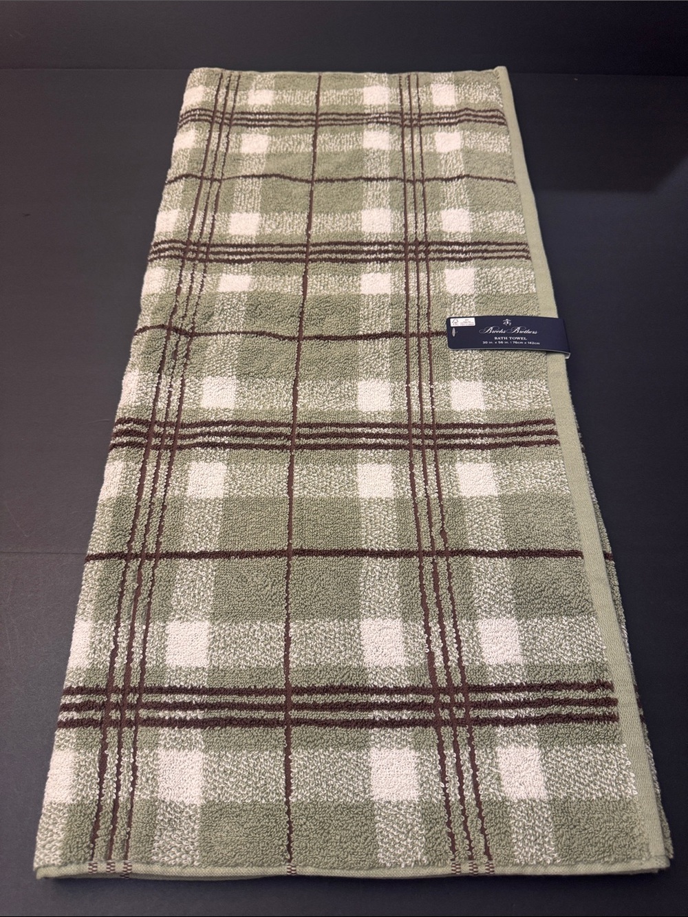 8pc BROOKS BROTHERS 100% Cotton Plaid Bath Towel Set - Sydney Plaid - Sage/Brown - Picture 5 of 13